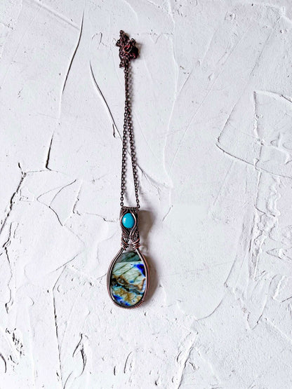 Large Labradorite and Turquoise Howlite Copper Wire Pendant - Copper Jewels