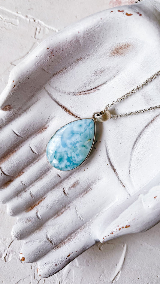 Larimar Teardrop Pendant in Sterling Silver - Ocean Whisper - Copper Jewels