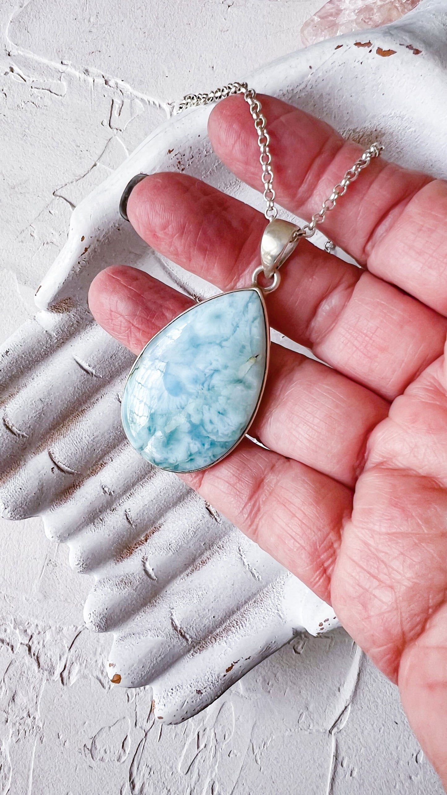 Larimar Teardrop Pendant in Sterling Silver - Ocean Whisper - Copper Jewels