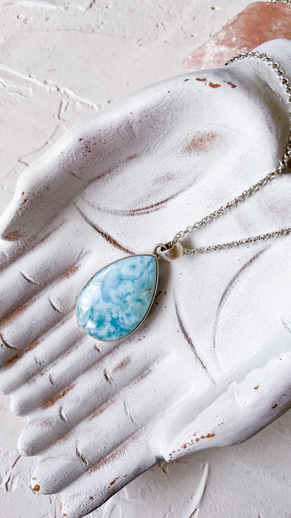 Larimar Teardrop Pendant in Sterling Silver - Ocean Whisper - Copper Jewels
