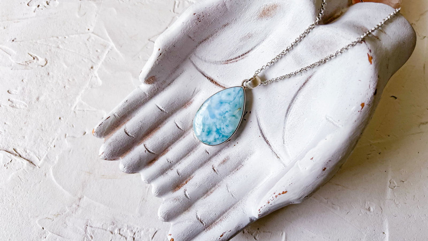 Larimar Teardrop Pendant in Sterling Silver - Ocean Whisper - Copper Jewels