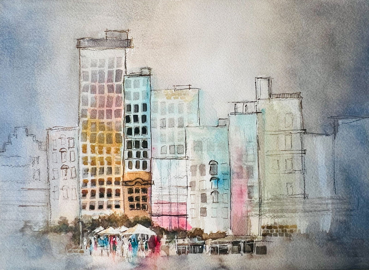 Market Day, New York | Original Watercolour Painting - Copper Jewels