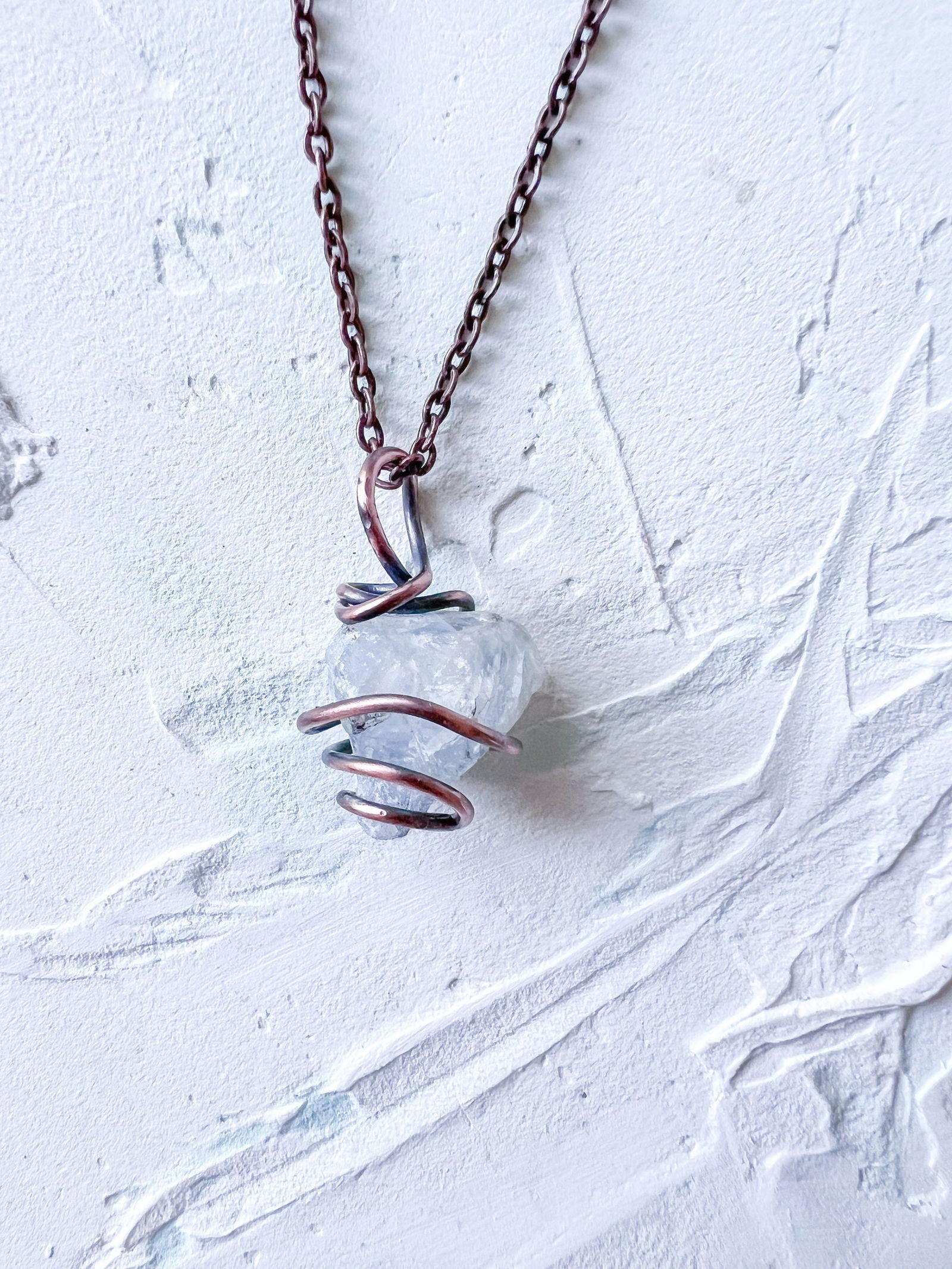 Raw Celestite and Copper Pendant - Copper Jewels