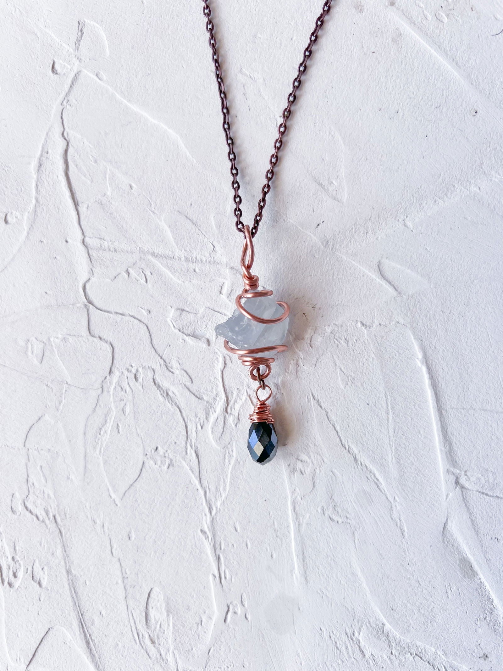 Raw Celestite and Copper Pendant - Copper Jewels