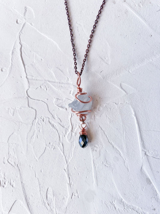 Raw Celestite and Copper Pendant - Copper Jewels