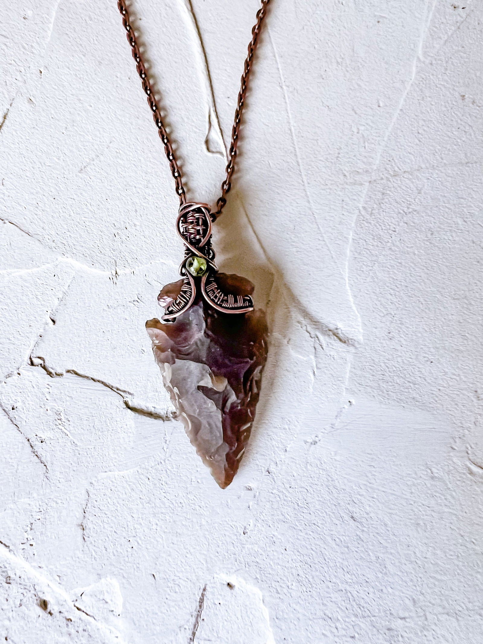 Red Jasper Arrowhead with Black Tourmaline Accent Set in Copper - Copper Jewels