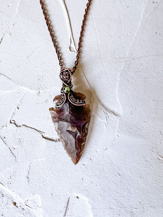 Red Jasper Arrowhead with Black Tourmaline Accent Set in Copper - Copper Jewels