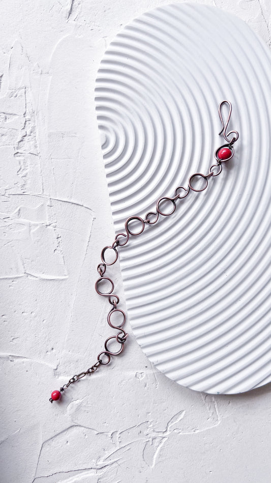 Rhythm and Flame – Copper and Red Jade Bangle Bracelet