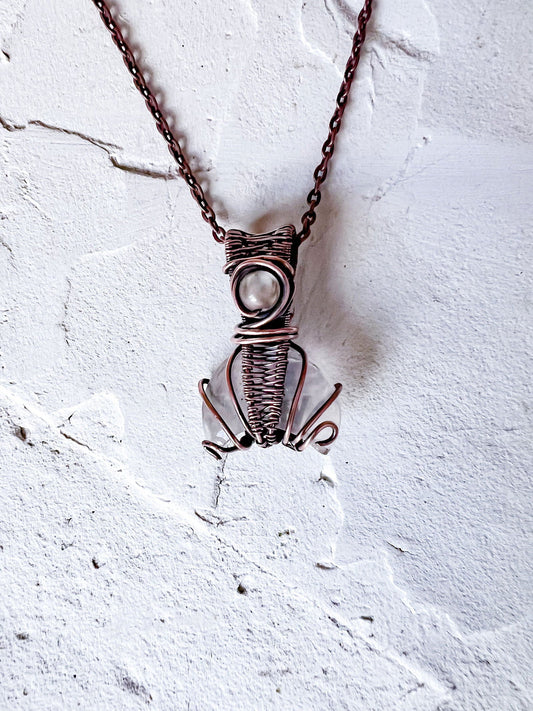 Rose Quartz and Copper Moon Amulet Pendant - Copper Jewels