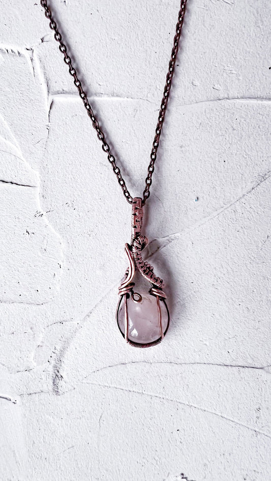 Rose Quartz and Copper Talisman - Copper Jewels