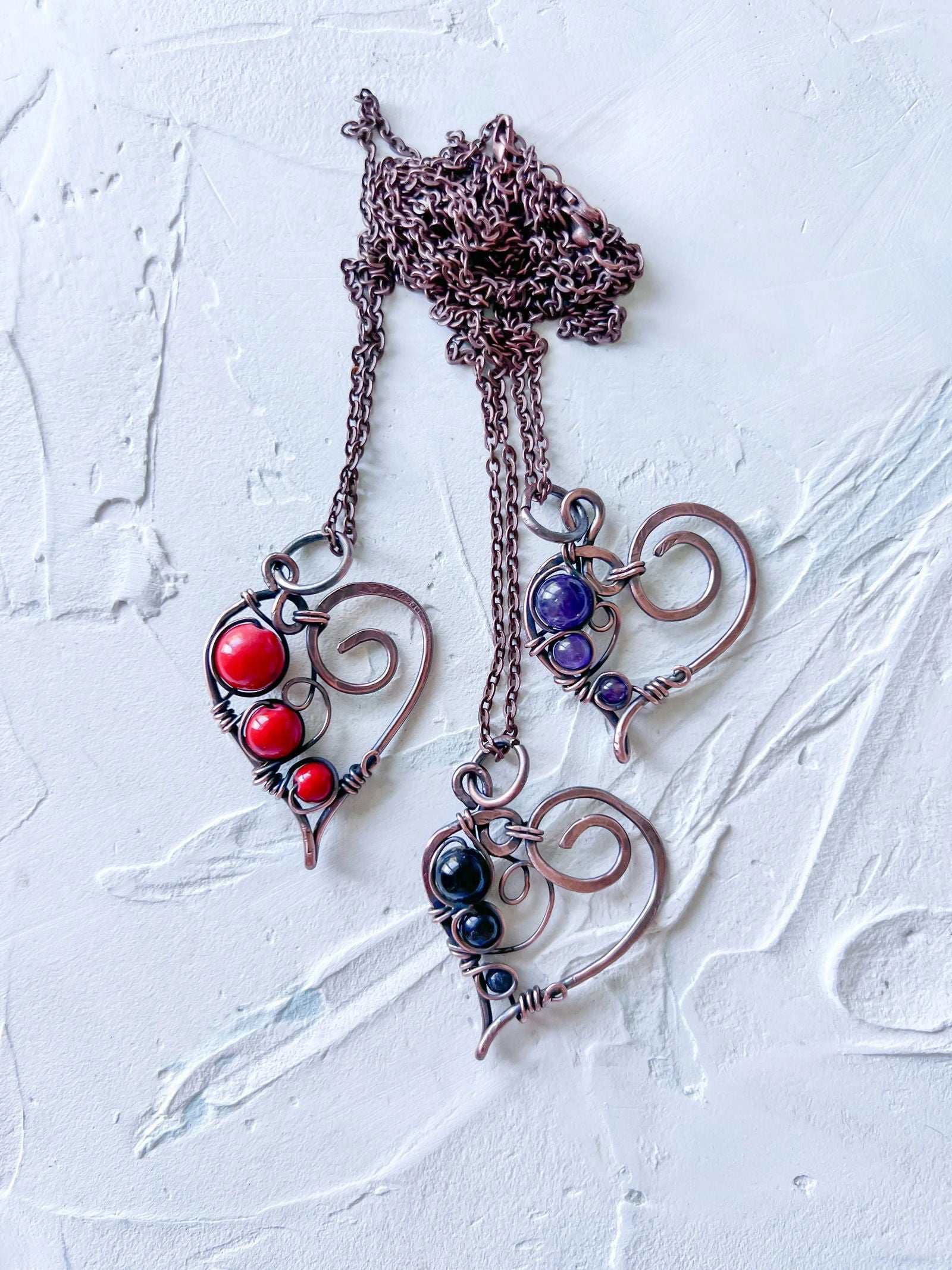 Rustic Boho 3 Bead Heart - Copper Jewels