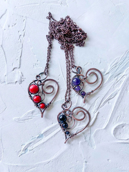 Rustic Boho 3 Bead Heart - Copper Jewels