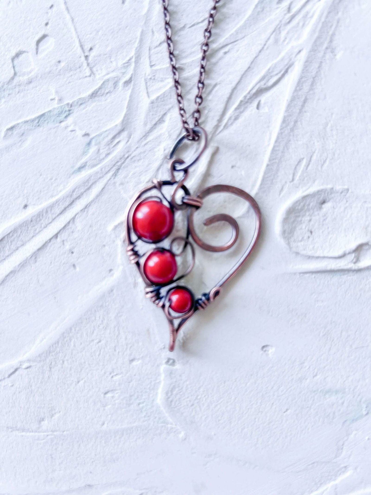 Rustic Boho 3 Bead Heart - Copper Jewels