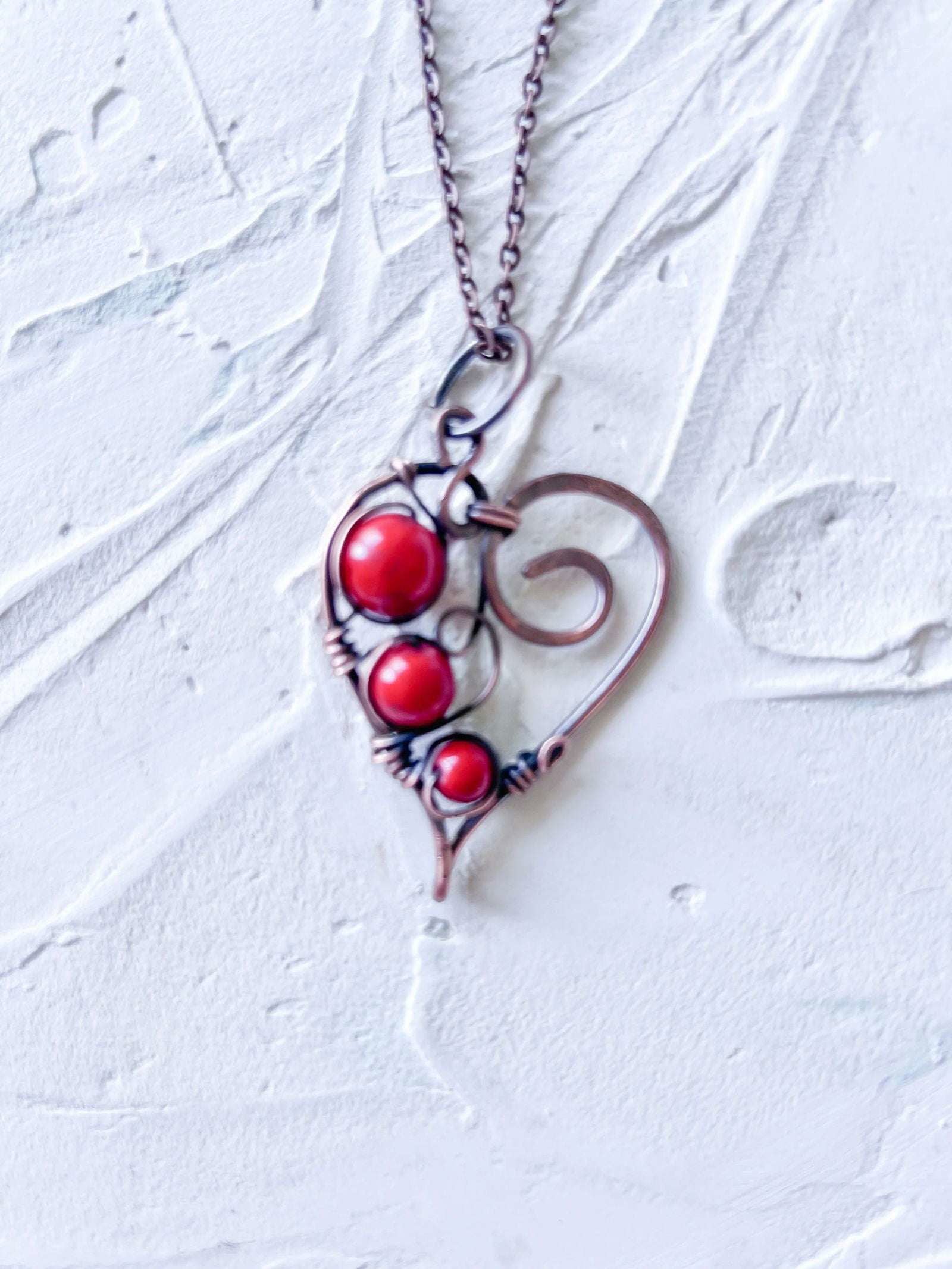 Rustic Boho 3 Bead Heart - Copper Jewels