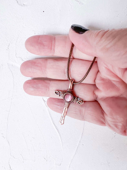 Rustic Copper Cross with Jade Bead - Copper Jewels