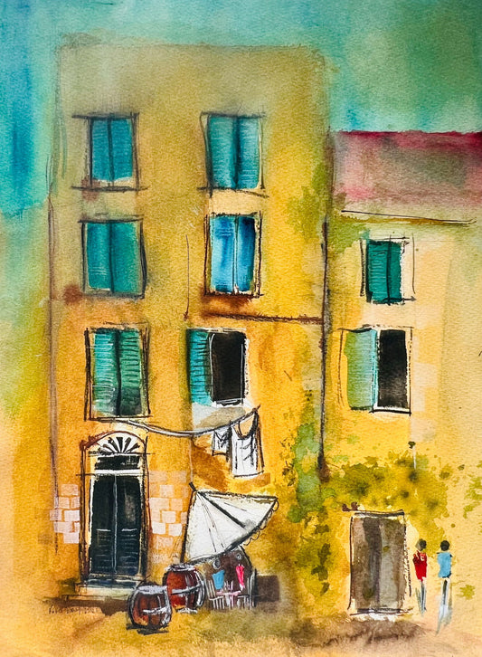 Shutters in the Sun – Italy | Original Watercolour Painting - Copper Jewels