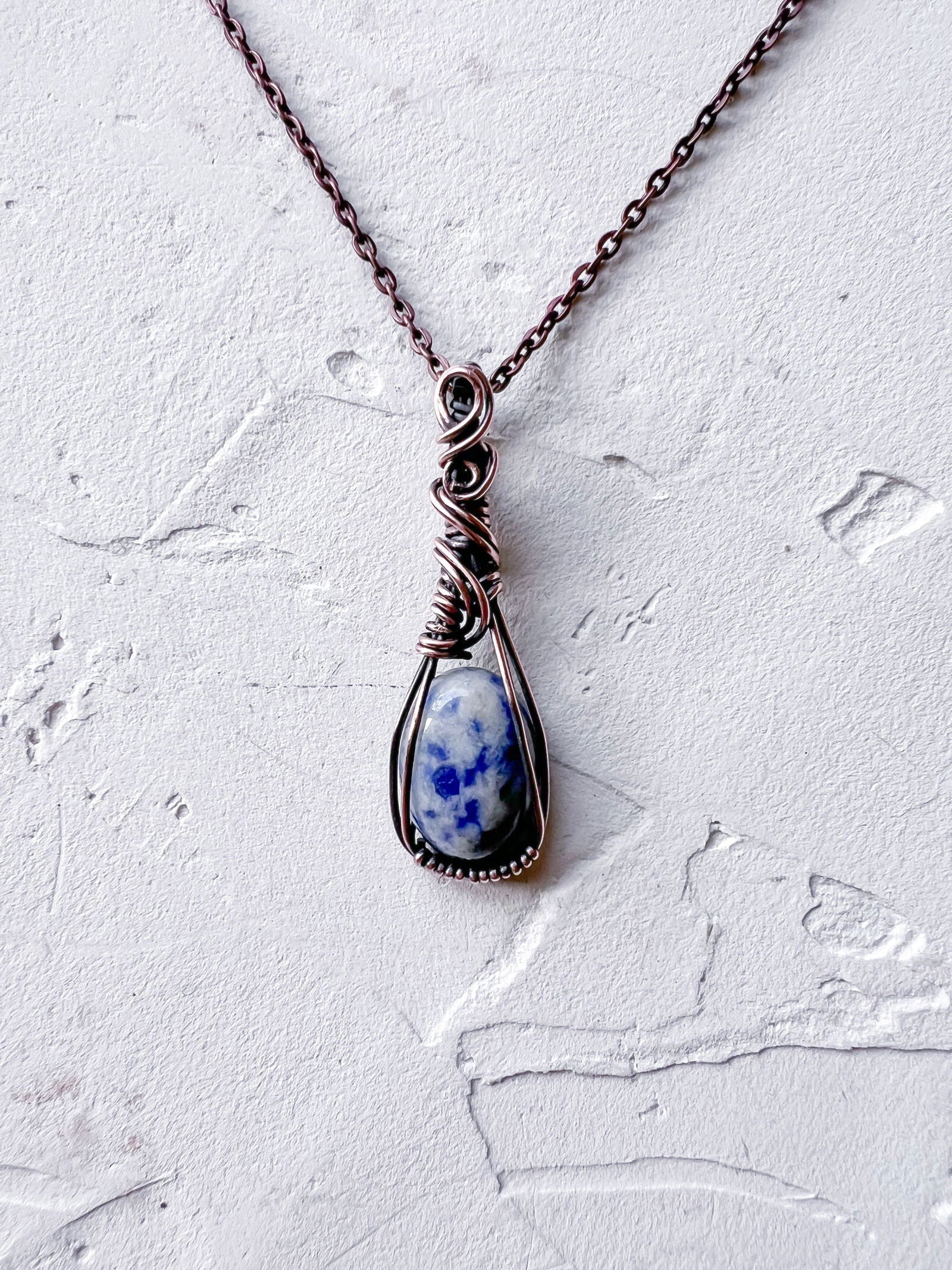 Sodalite and Copper Wire Mini Pendant - Copper Jewels