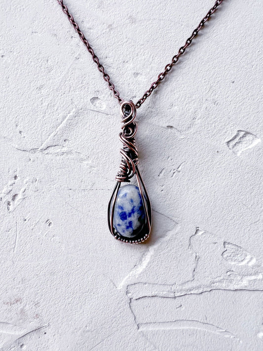 Sodalite and Copper Wire Mini Pendant - Copper Jewels
