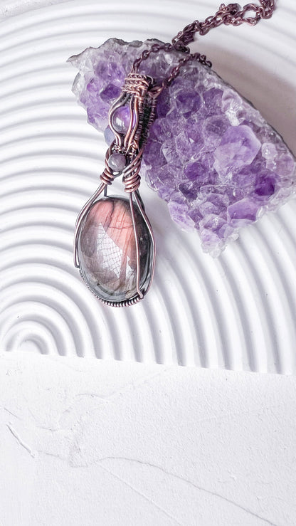 Still Waters Labradorite Amethyst Copper Pendant - Copper Jewels