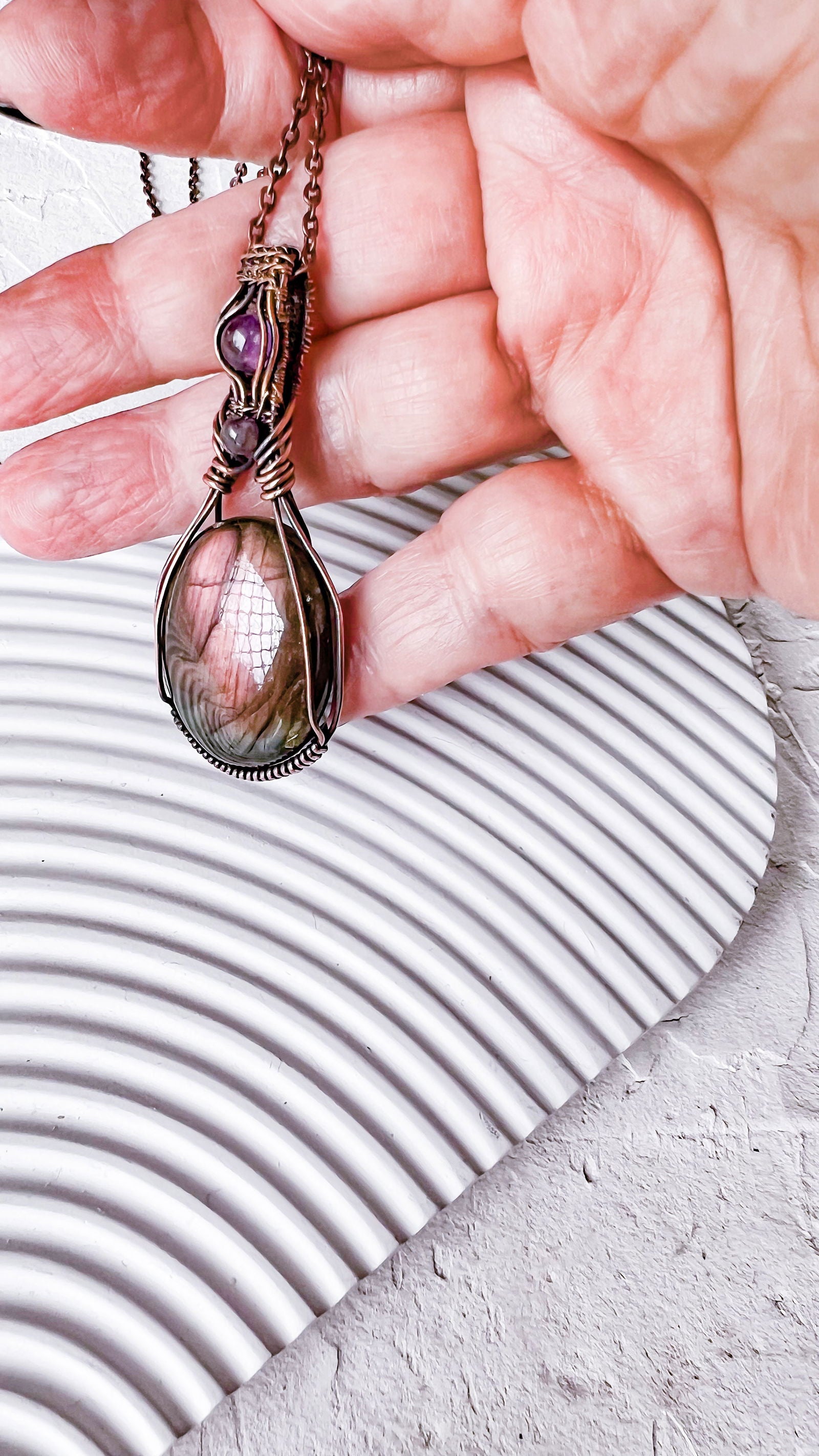Still Waters Labradorite Amethyst Copper Pendant - Copper Jewels