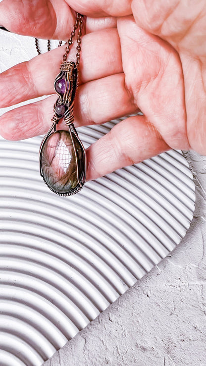 Still Waters Labradorite Amethyst Copper Pendant - Copper Jewels