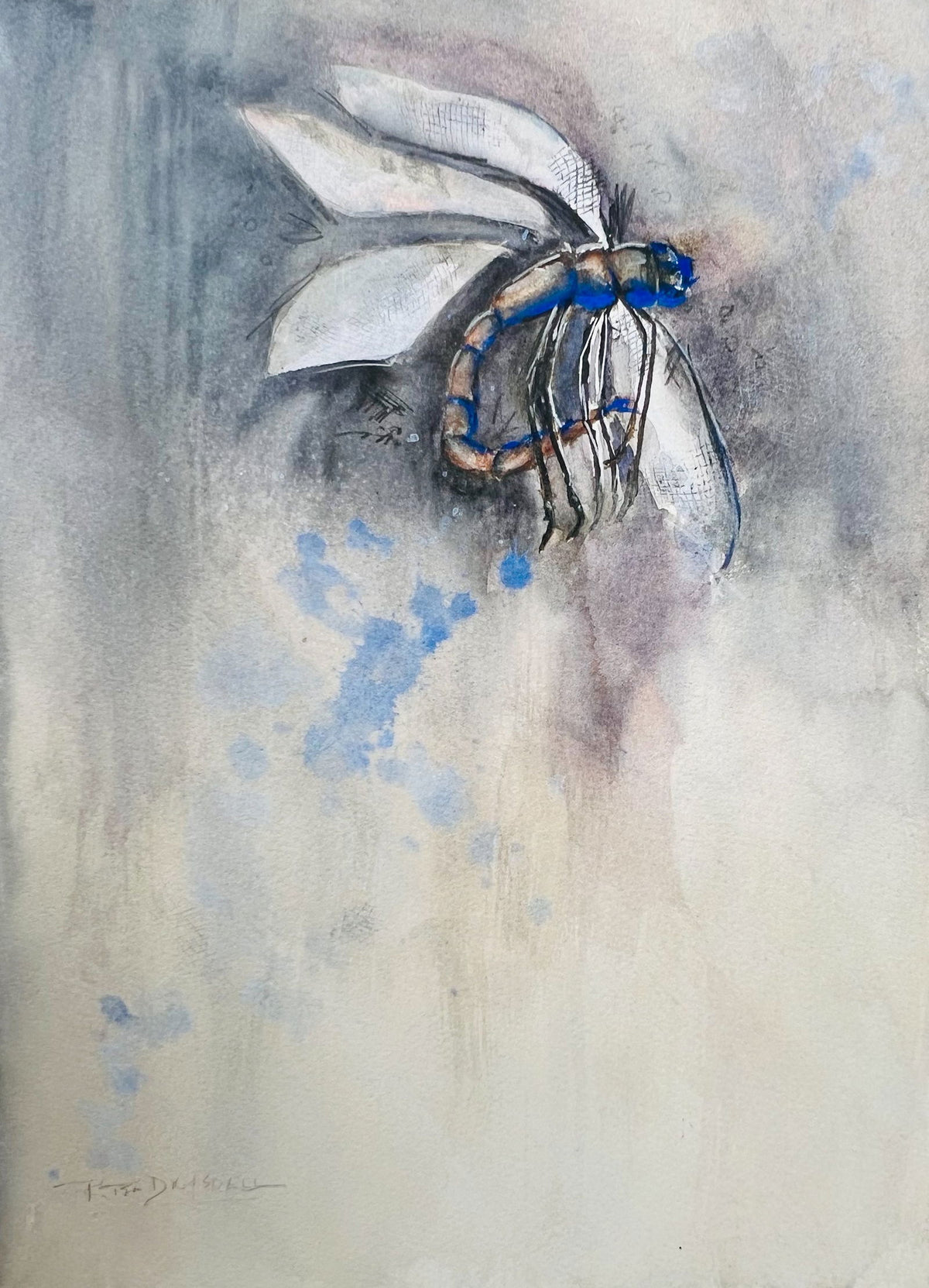 Still Wings | Original Dragonfly Watercolour Painting - Copper Jewels