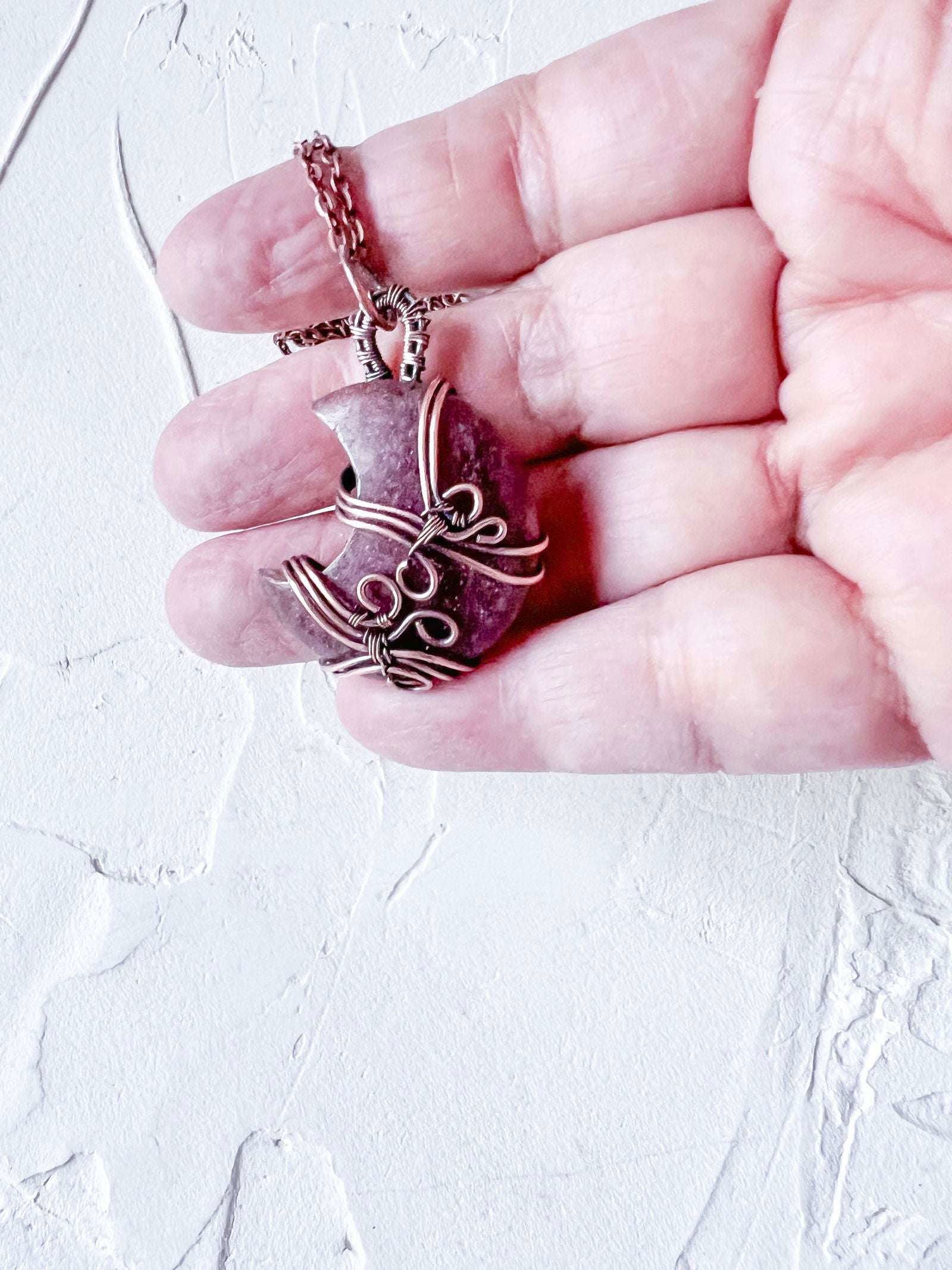 Strawberry Quartz and Copper Moon Boho Pendant - Copper Jewels