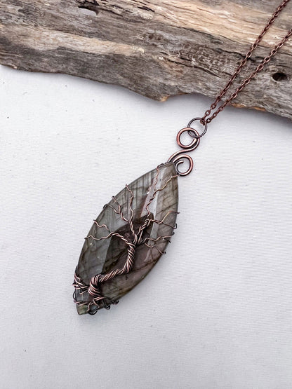 Stunning Large Silver and Purple Witchy Labradorite Tree of Life Pendant - Copper Jewels