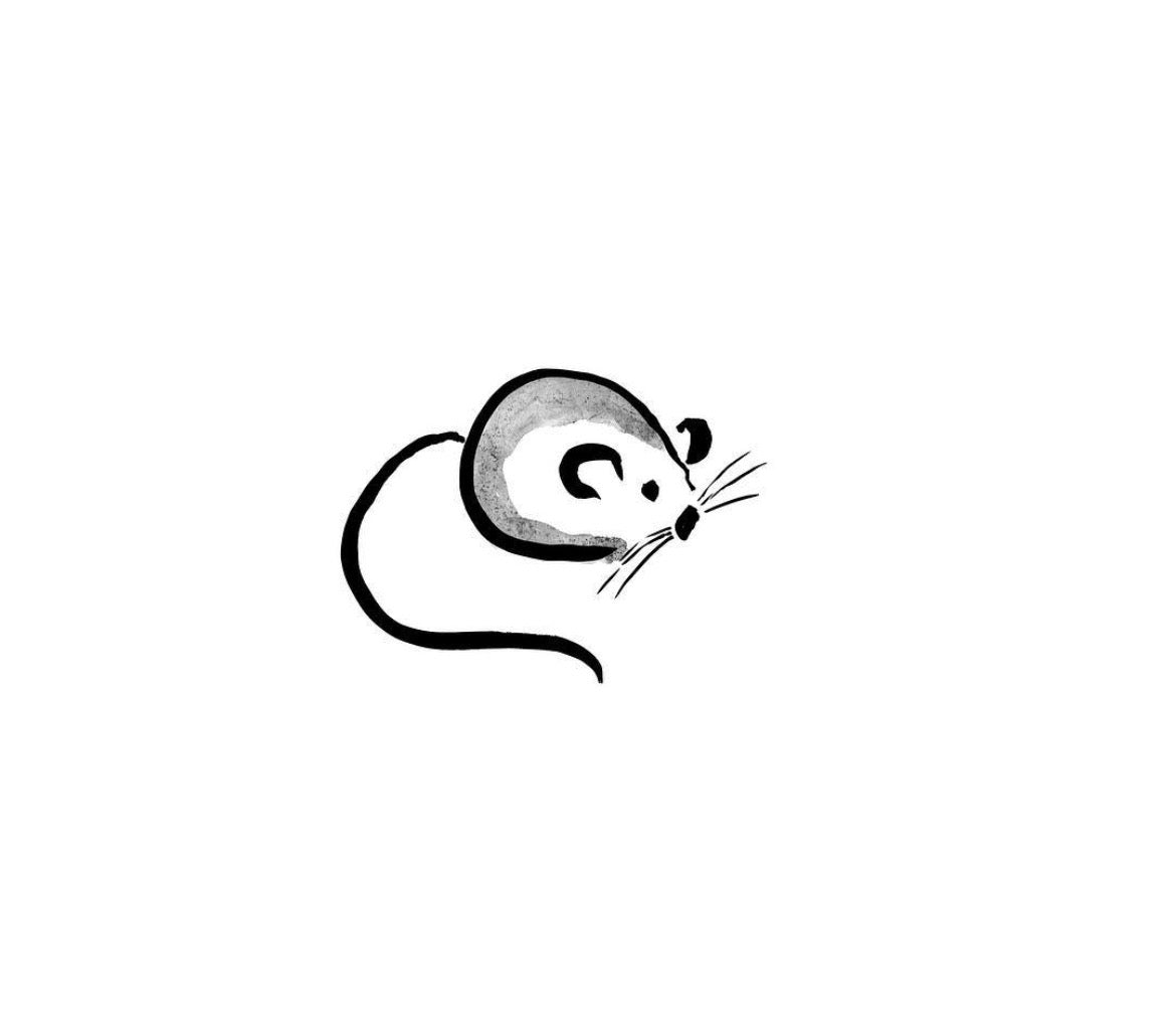 Mouse design sumi-e on a white background