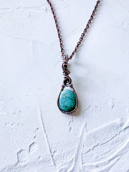 Turquoise Pendant set in Copper Wire - Copper Jewels