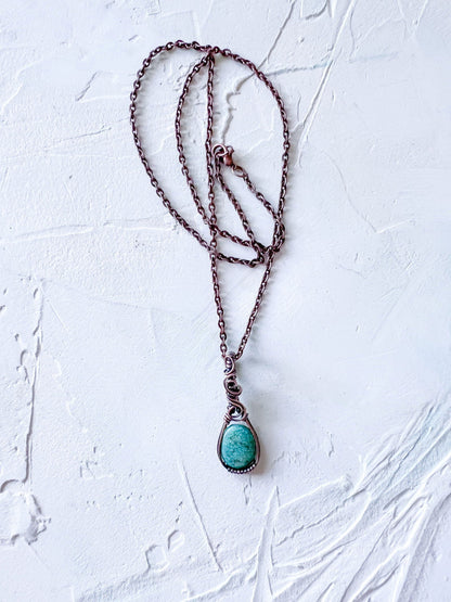 Turquoise Pendant set in Copper Wire - Copper Jewels