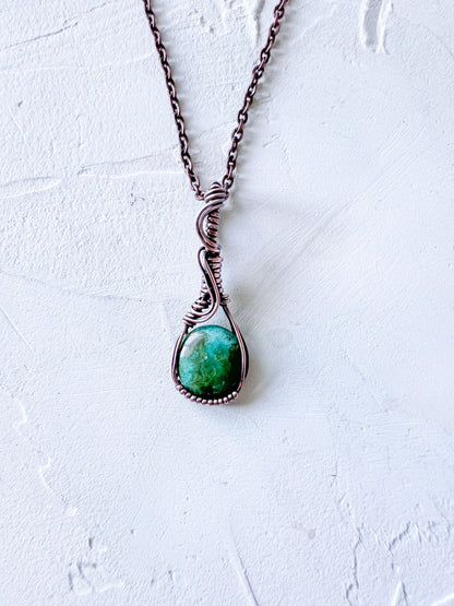 Turquoise Pendant set in Copper Wire (Green) - Copper Jewels