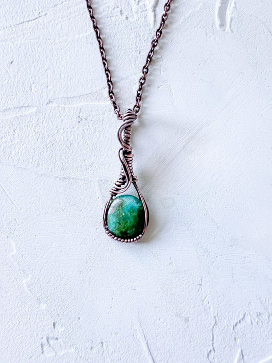 Turquoise Pendant set in Copper Wire (Green) - Copper Jewels