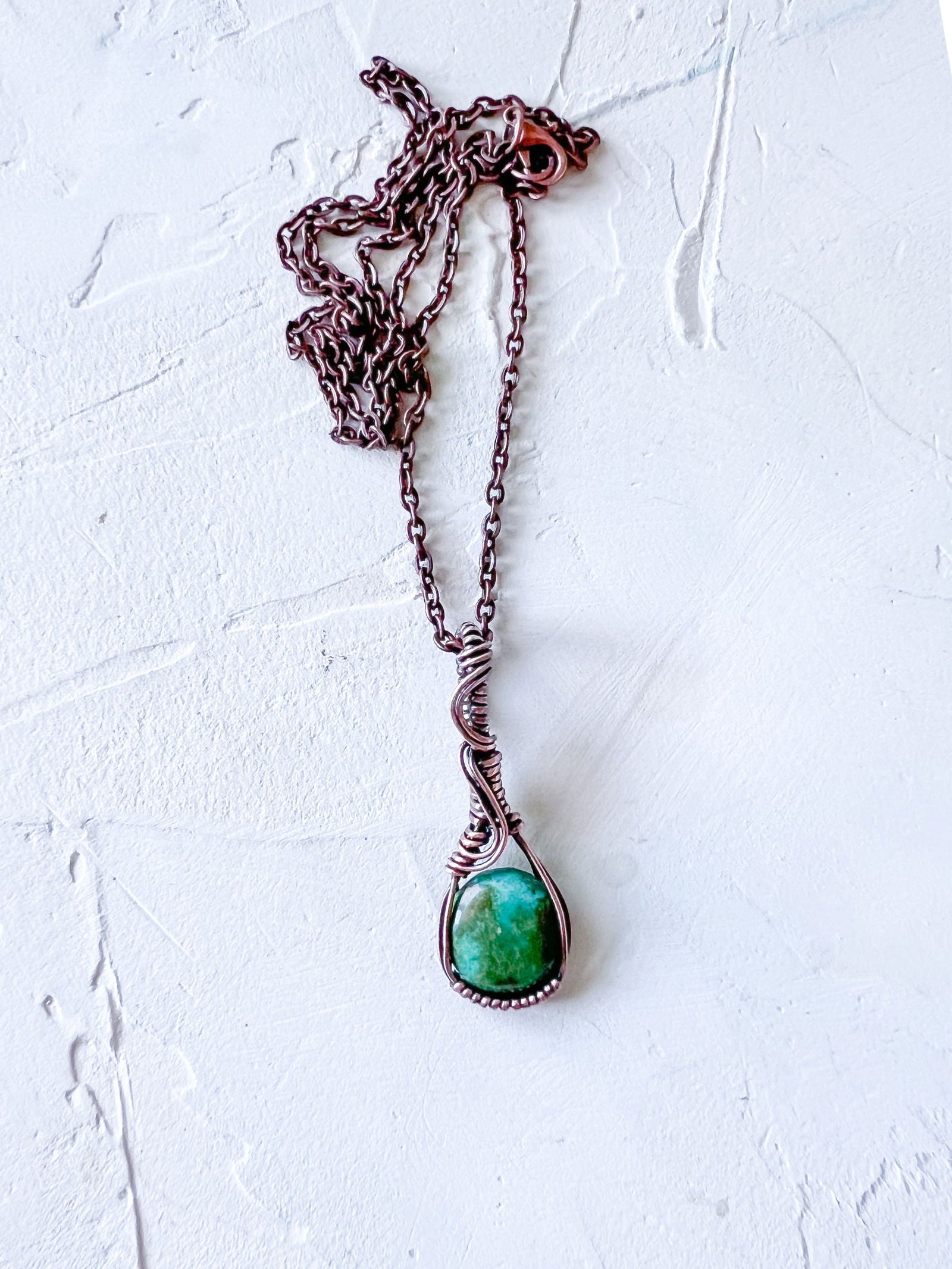 Turquoise Pendant set in Copper Wire (Green) - Copper Jewels