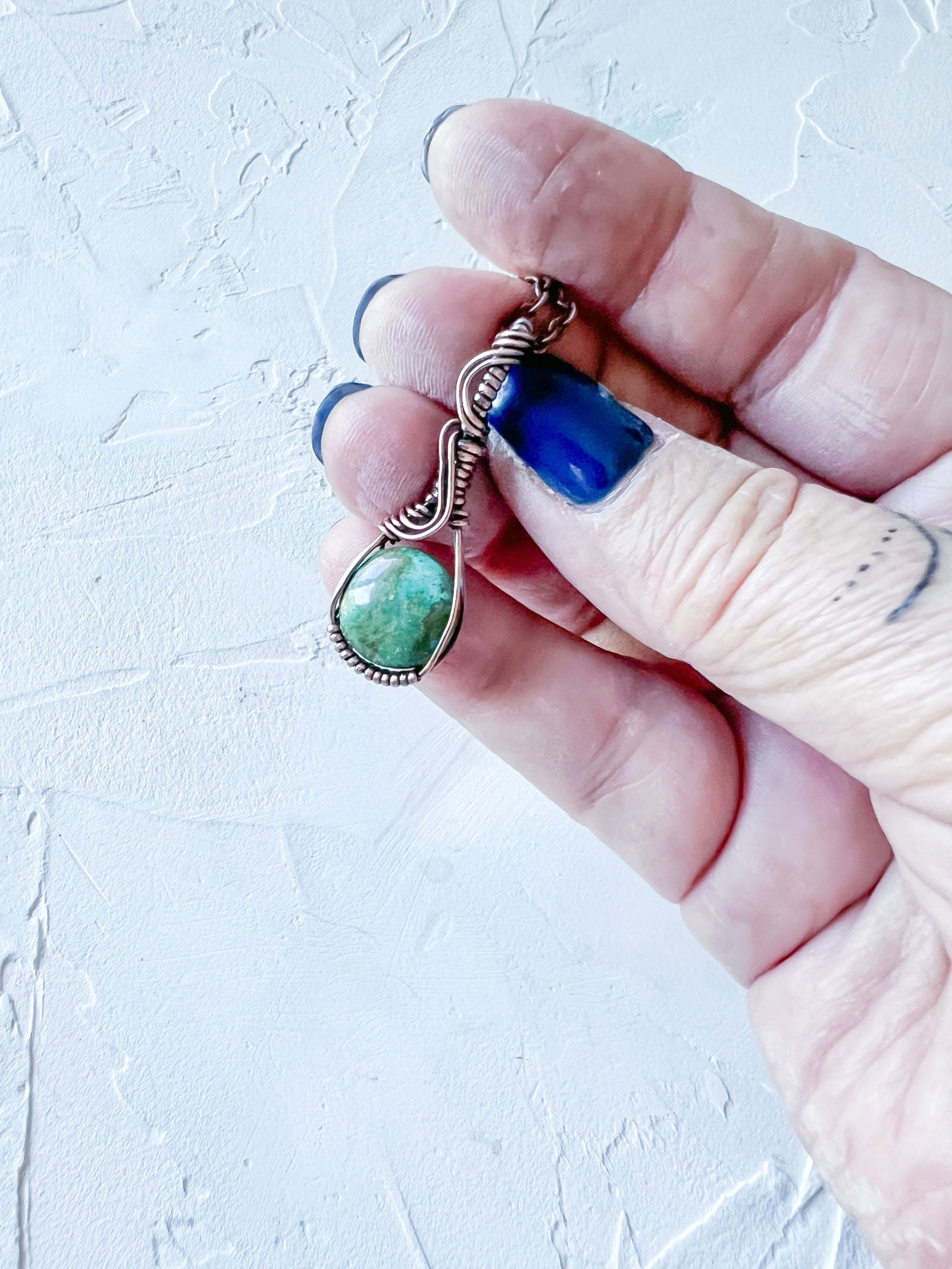 Turquoise Pendant set in Copper Wire (Green) - Copper Jewels