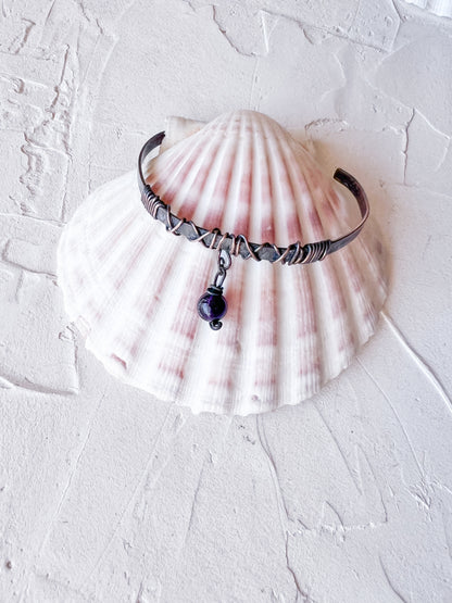 Twilight Tide – Copper Bangle with Amethyst Drop