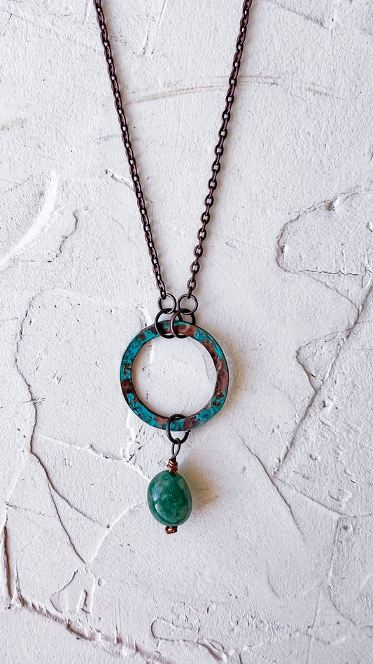 Verdigris Copper and Green Jade Pendant - Copper Jewels