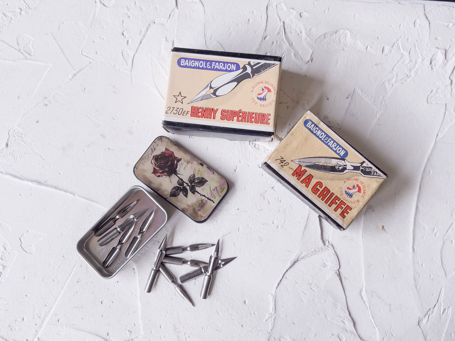 Vintage Pointed Pen Calligraphy Nib Set in Rose Metal Tin - Copper Jewels
