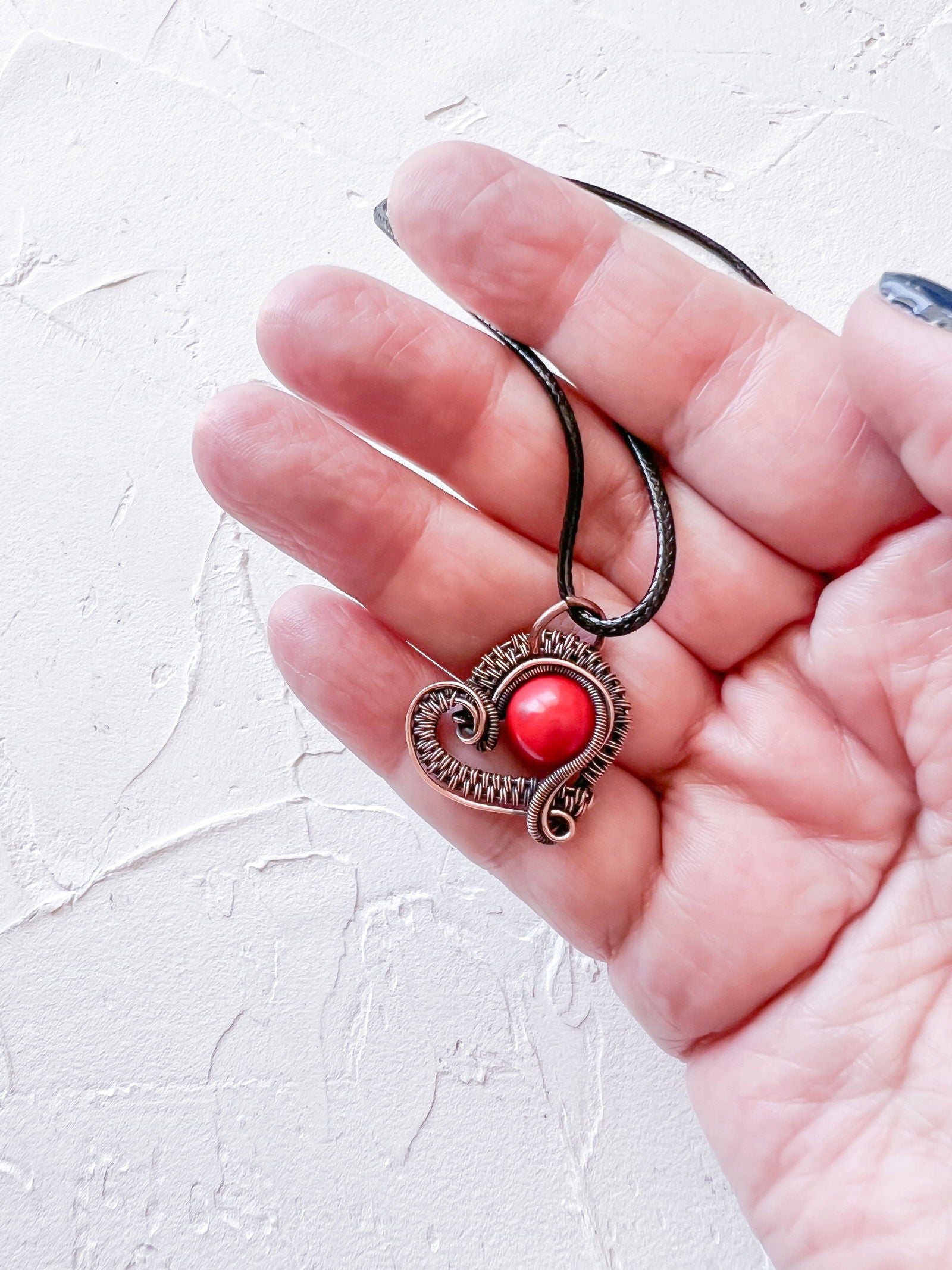 Woven Heart with bead - Copper Jewels