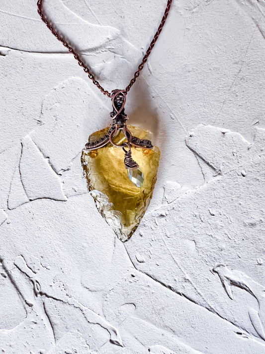 Yellow Citrine Arrowhead Pendant with Black Tourmaline Accent Bead