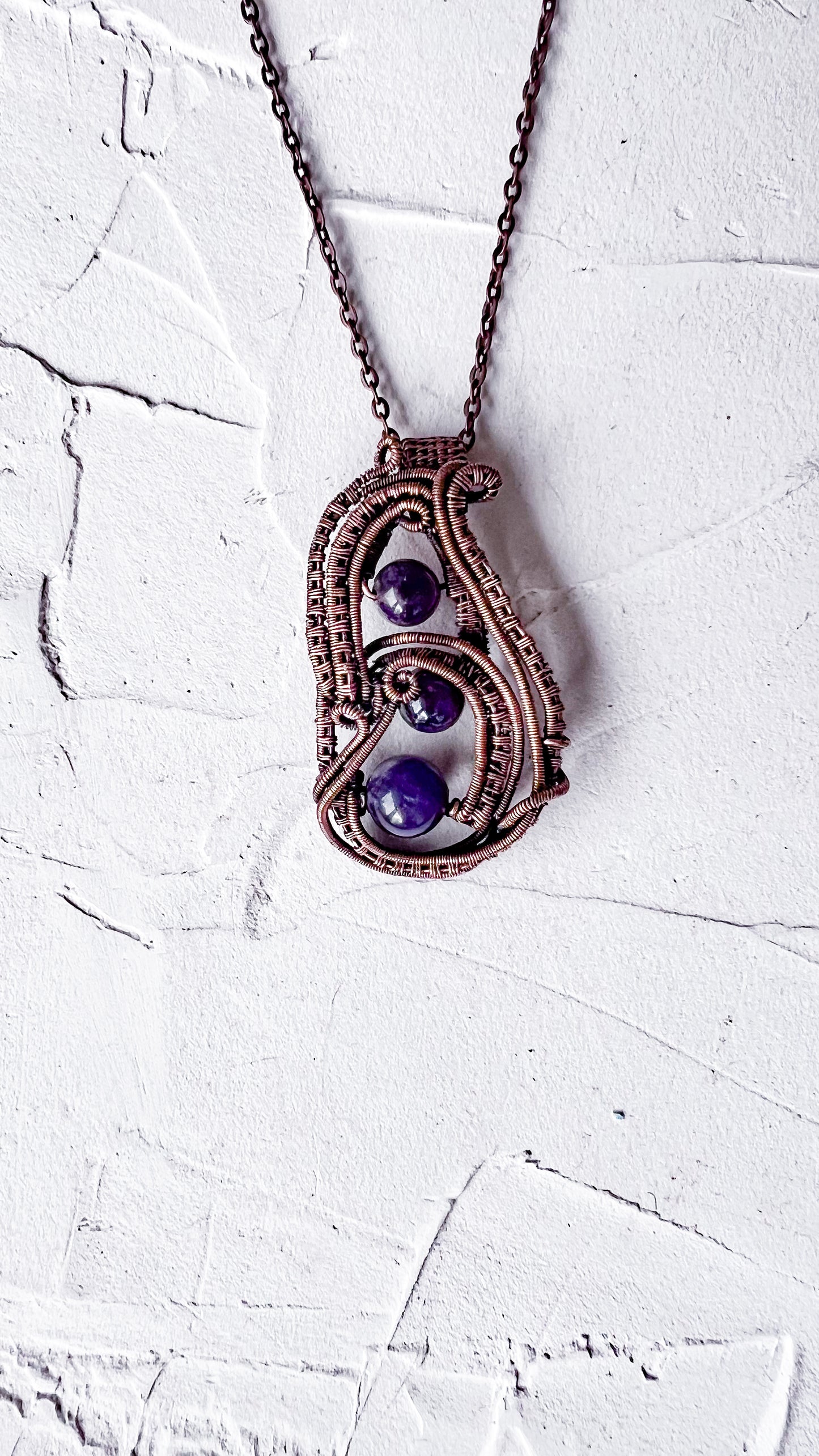 Trio of Intuition – Copper and Amethyst Pendant