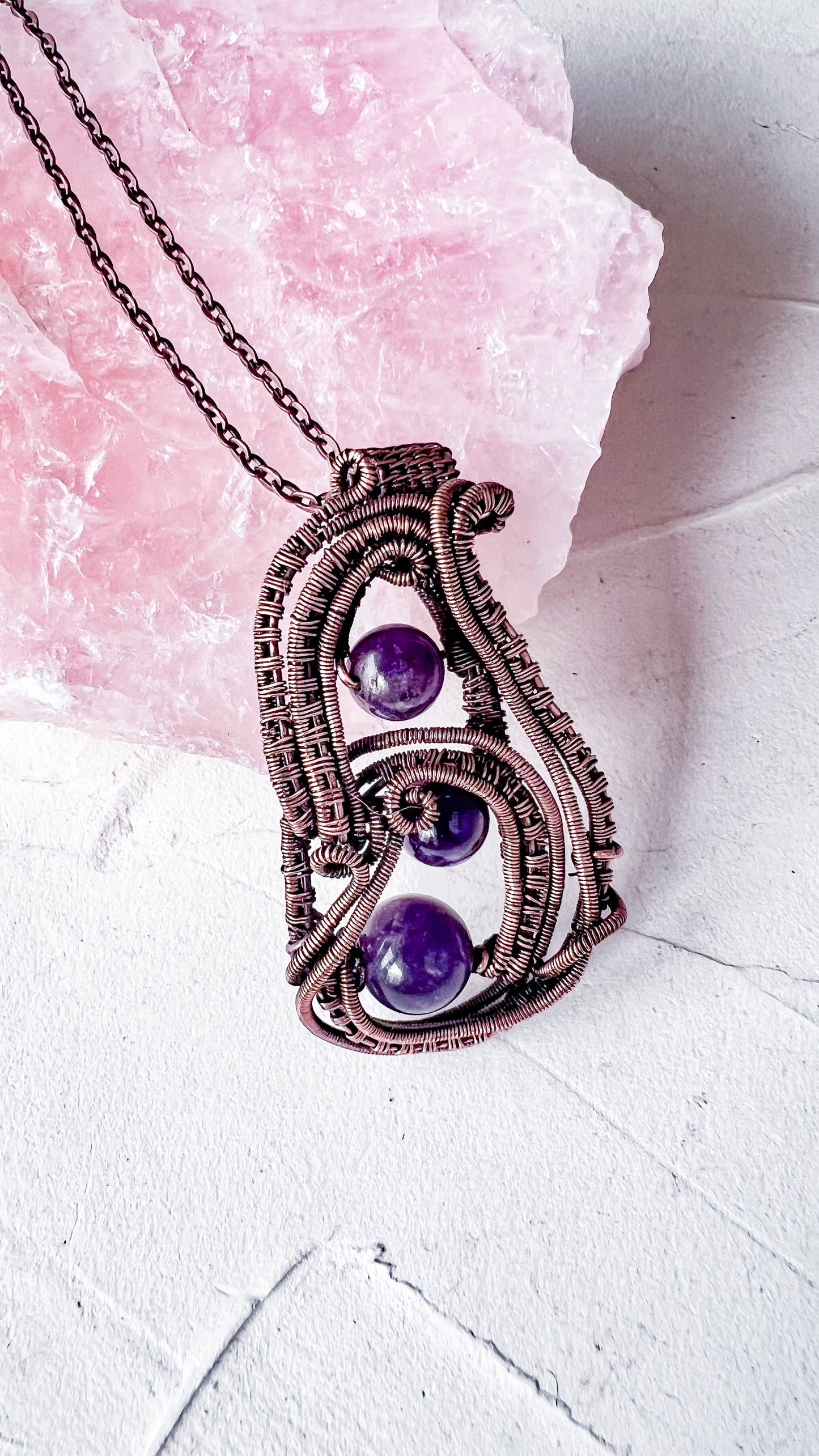 Trio of Intuition – Copper and Amethyst Pendant