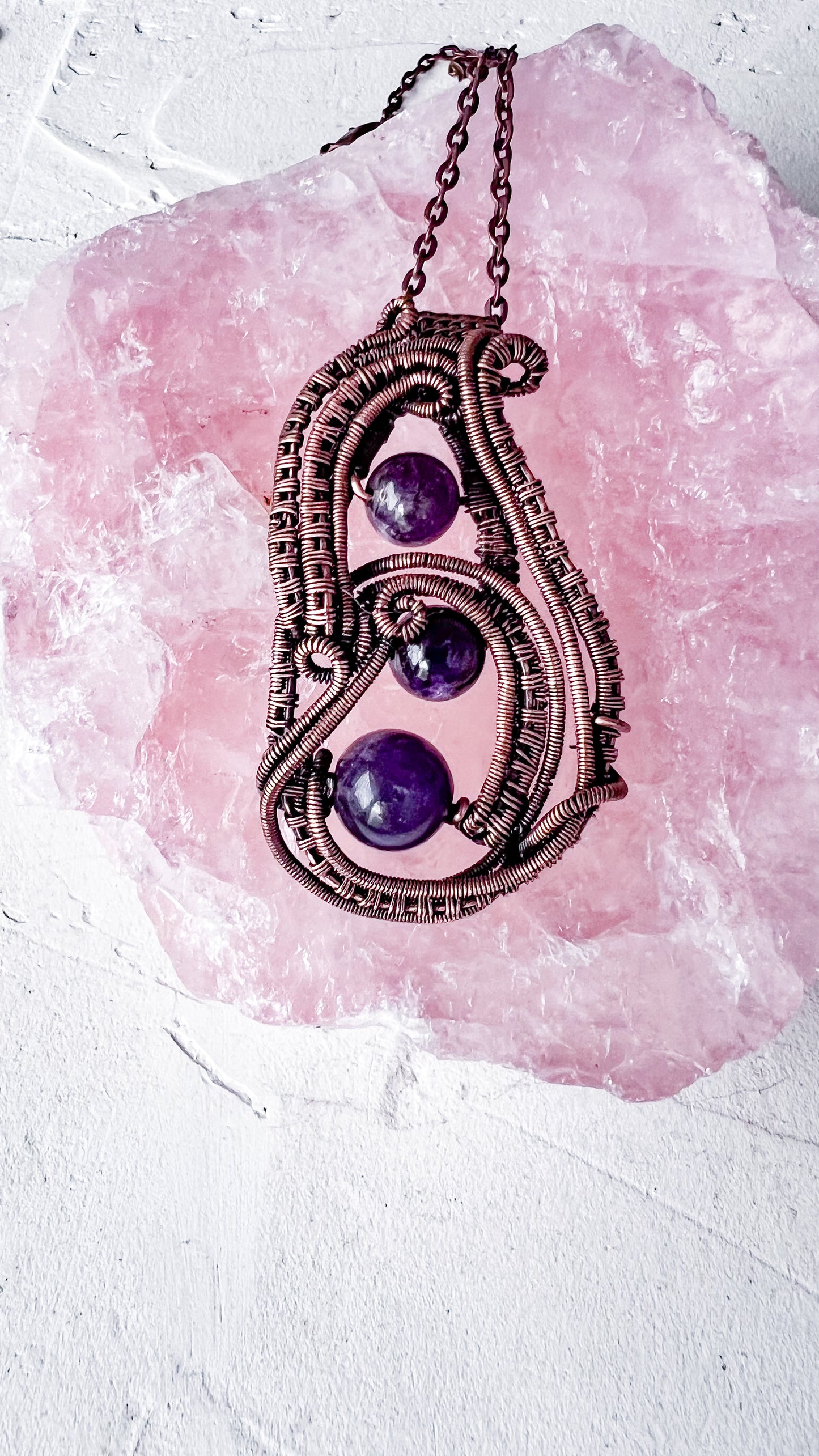 Trio of Intuition – Copper and Amethyst Pendant