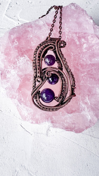 Trio of Intuition – Copper and Amethyst Pendant