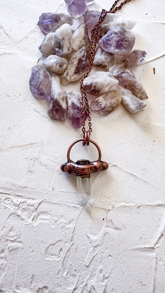 Crystal Lantern – Clear Quartz and Copper Pendant