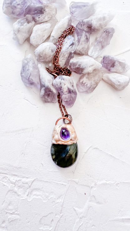 Forest Sorceress Pendant – Amethyst and Labradorite