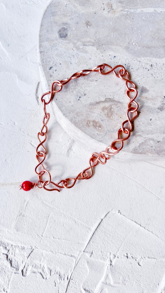 Infinite flame copper infinity bracelet with red jade accent - Copper Jewels by Design