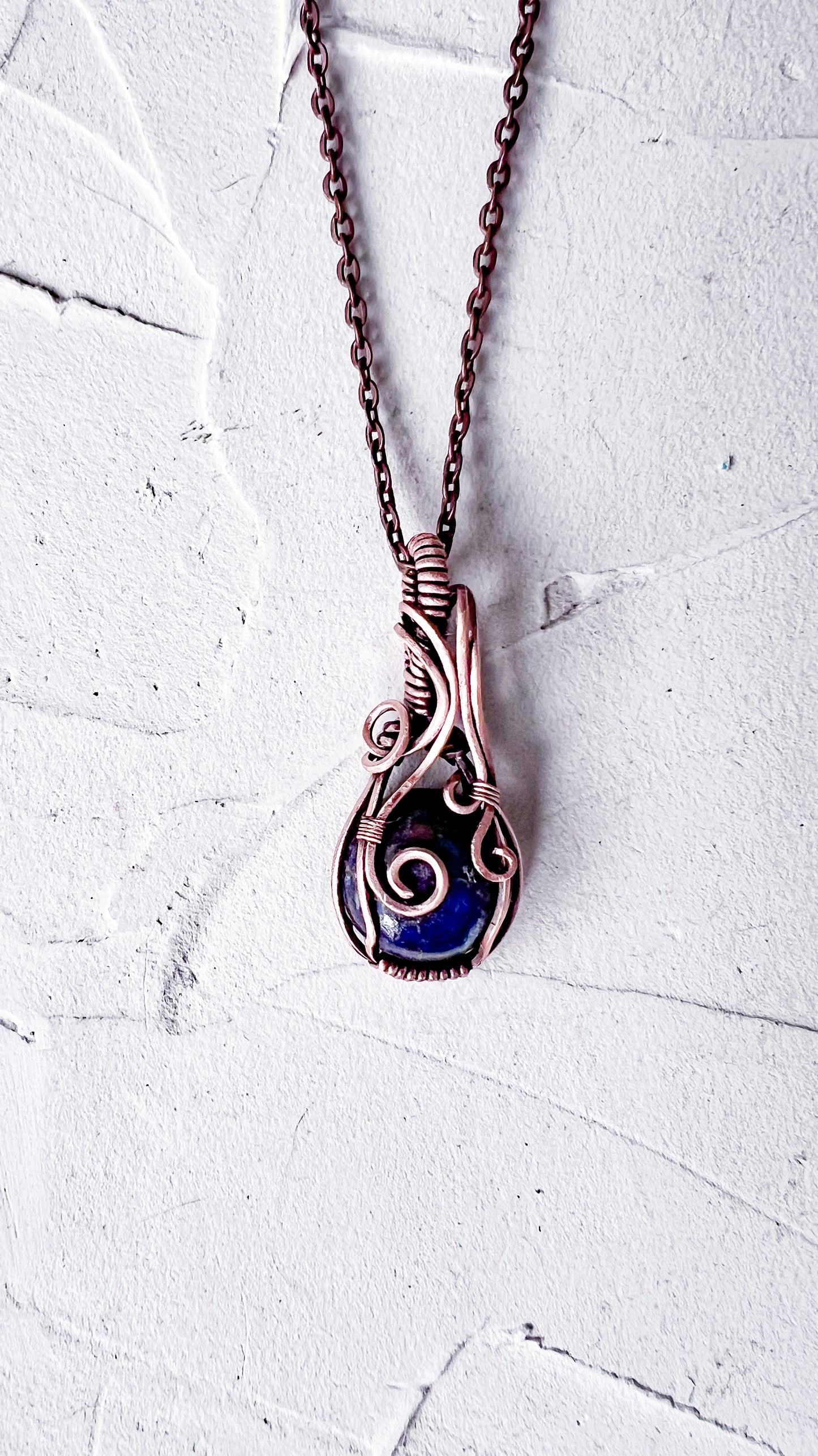 Midnight Spiral – Copper and Lapis Lazuli Pendant