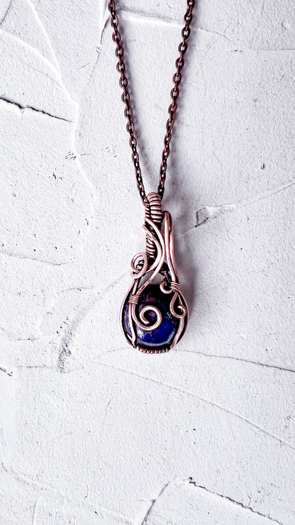 Midnight Spiral – Copper and Lapis Lazuli Pendant
