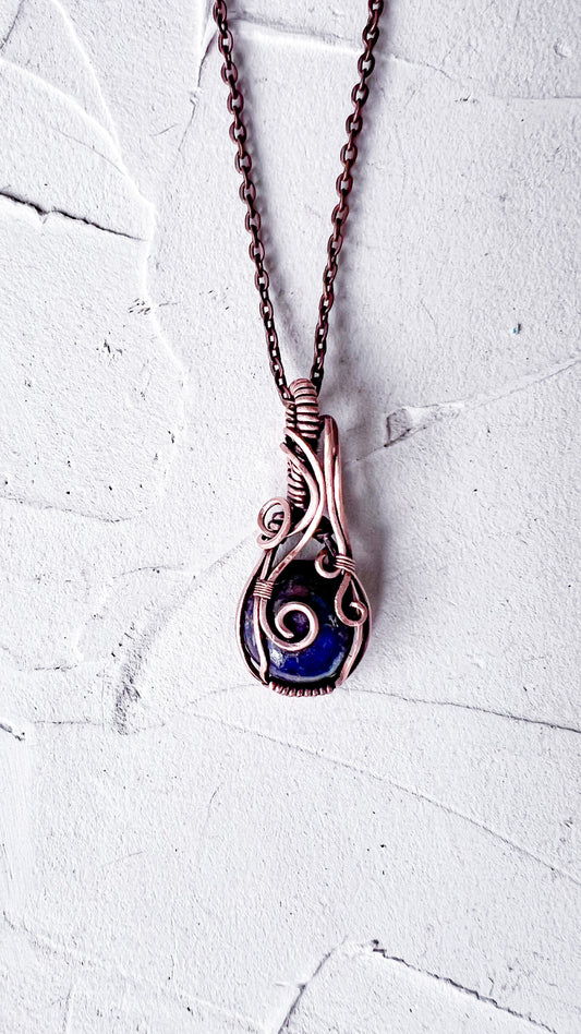 Midnight Spiral – Copper and Lapis Lazuli Pendant